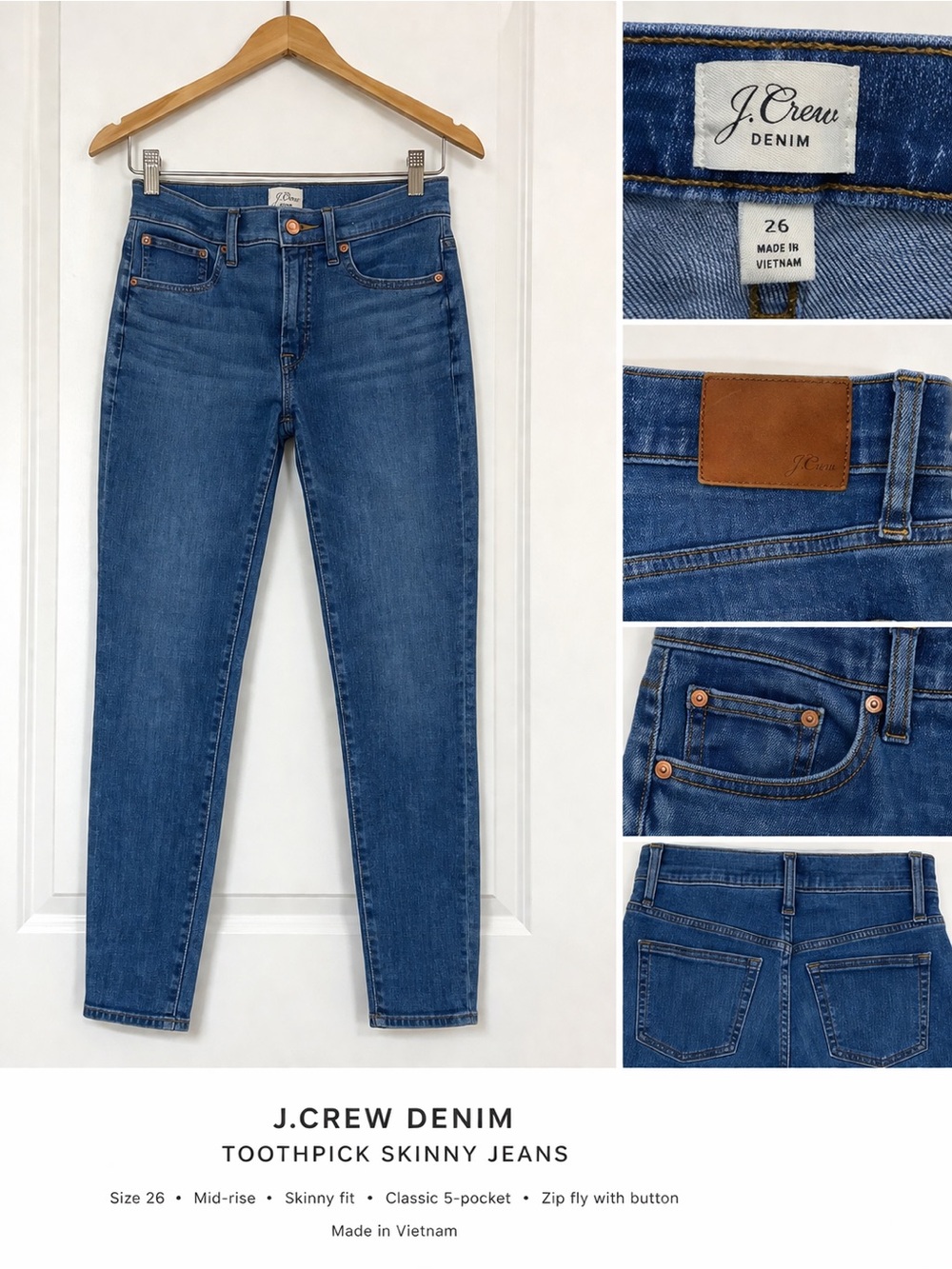 J.Crew Toothpick Skinny Jeans Size 26 Blue Mid Rise Stretch Denim